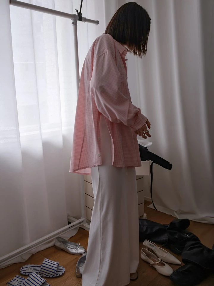 Inssense - Korean Women Fashion - #womensfashion - Two Way Double Check Silhouette Shirt - 6