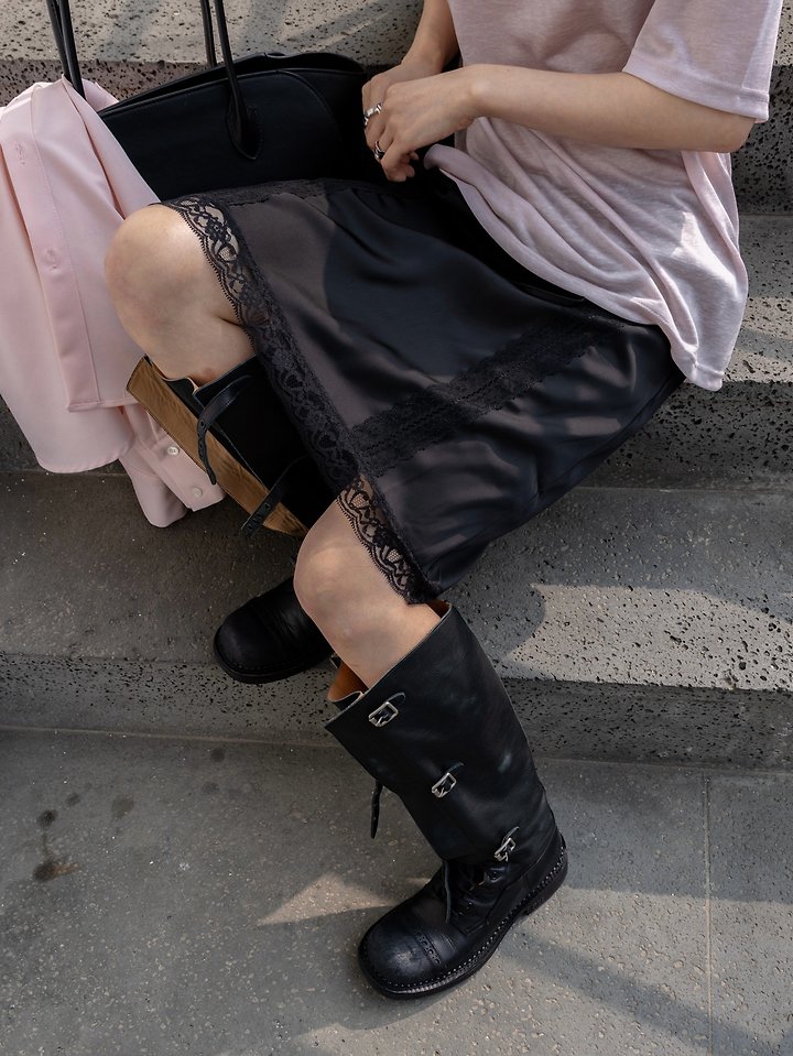 Inssense - Korean Women Fashion - #womensfashion - Silky Lace Trim Midi Skirt - 8