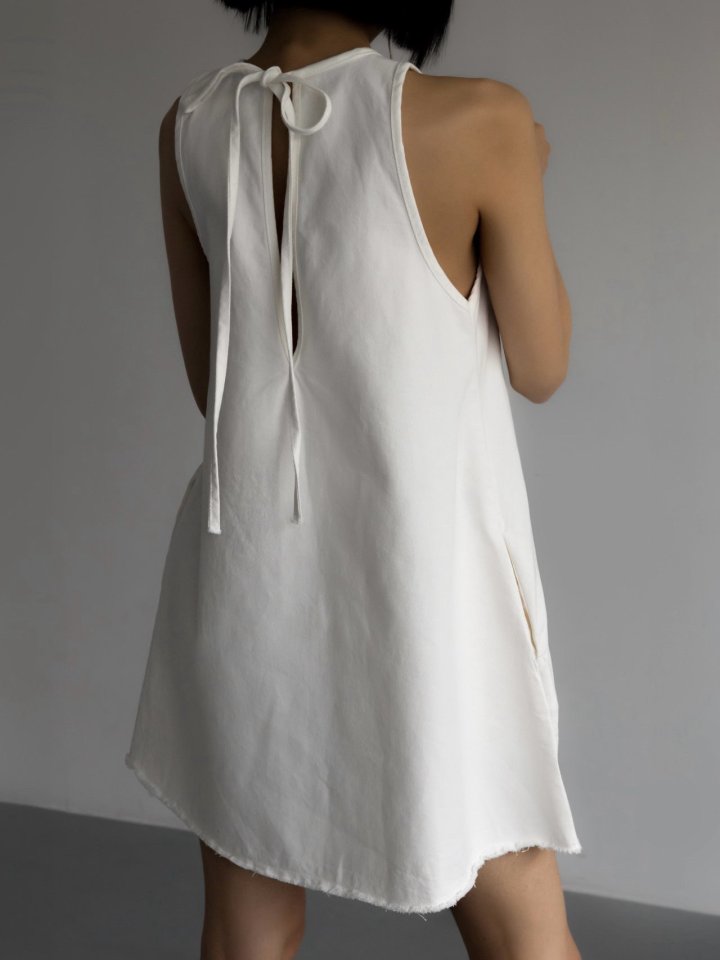 Inssense - Korean Women Fashion - #womensfashion - Fringe Detail White Denim Mini Dress (White)