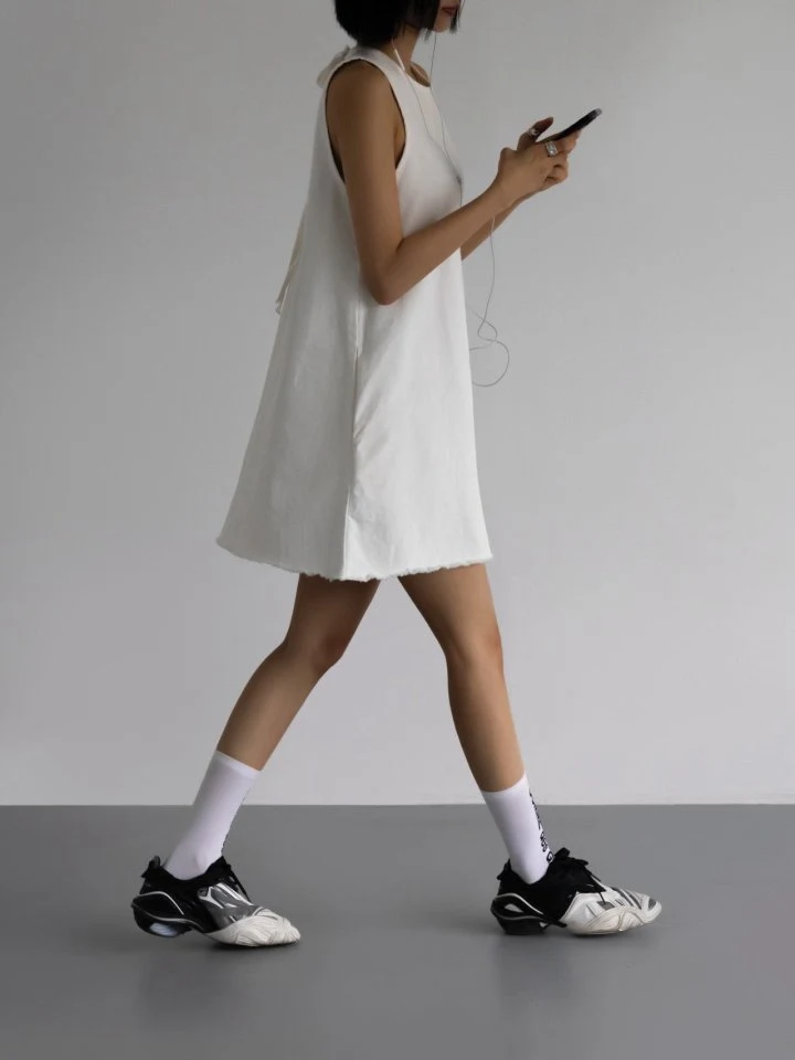 Inssense - Korean Women Fashion - #womensfashion - Fringe Detail White Denim Mini Dress (White) - 3