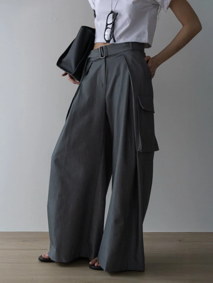 Inssense - Korean Women Fashion - #womensfashion - Belted Cargo Wide Slacks - 2
