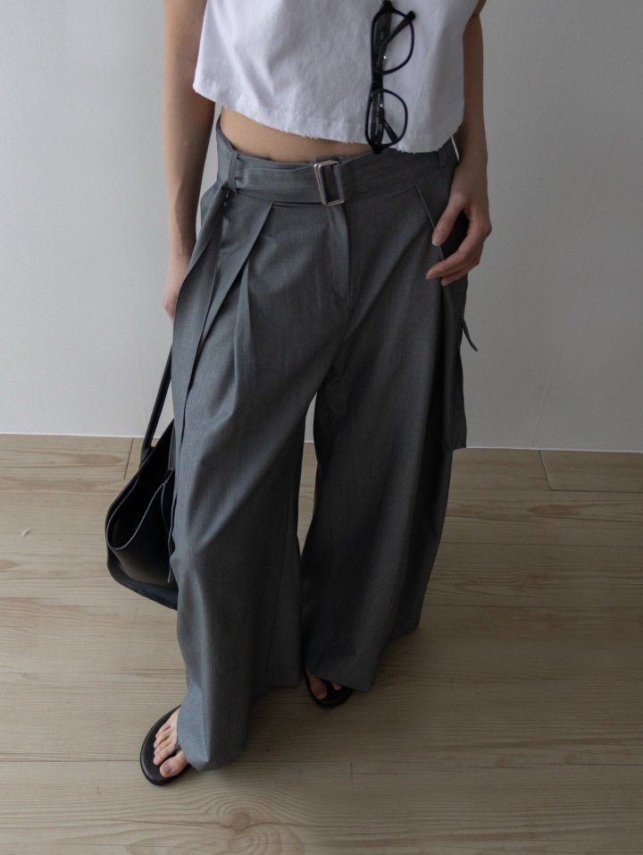 Inssense - Korean Women Fashion - #momslook - Belted Cargo Wide Slacks - 4