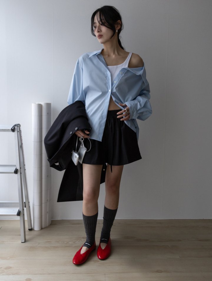 Inssense - Korean Women Fashion - #womensfashion - Linear Double Rivet Drawstring Shorts