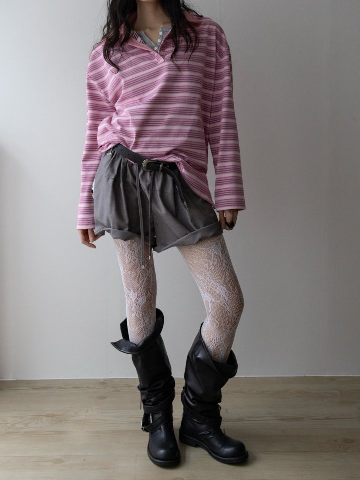 Inssense - Korean Women Fashion - #womensfashion - Linear Double Rivet Drawstring Shorts - 2