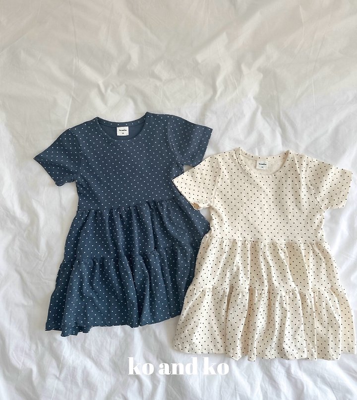 Ko And Ko - Korean Baby Fashion - #onlinebabyboutique - Dot Tiered One-piece