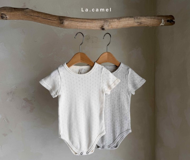 La Camel - Korean Baby Fashion - #babyoutfit - Vanilla Short Sleeve Eyelet Suit - 2