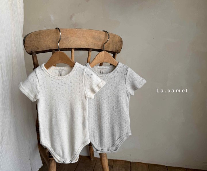 La Camel - Korean Baby Fashion - #babyoutfit - Vanilla Short Sleeve Eyelet Suit - 3