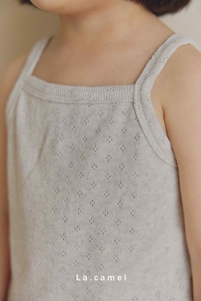 La Camel - Korean Baby Fashion - #onlinebabyboutique - Vanilla Eyelet Binding Sleeveless Tee - 2