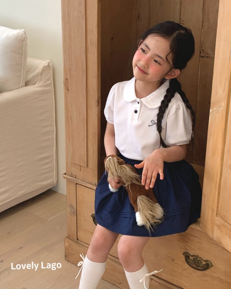 Lago - Korean Children Fashion - #kidsshorts - Ribbon Embroidered Collar Tee - 2