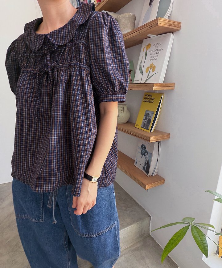 Lagrass - Korean Women Fashion - #momslook - Yudi Check Blouse - 2