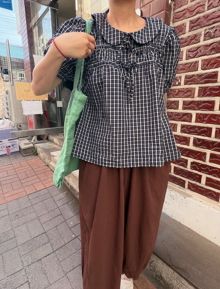 Lagrass - Korean Women Fashion - #momslook - Yudi Check Blouse - 3