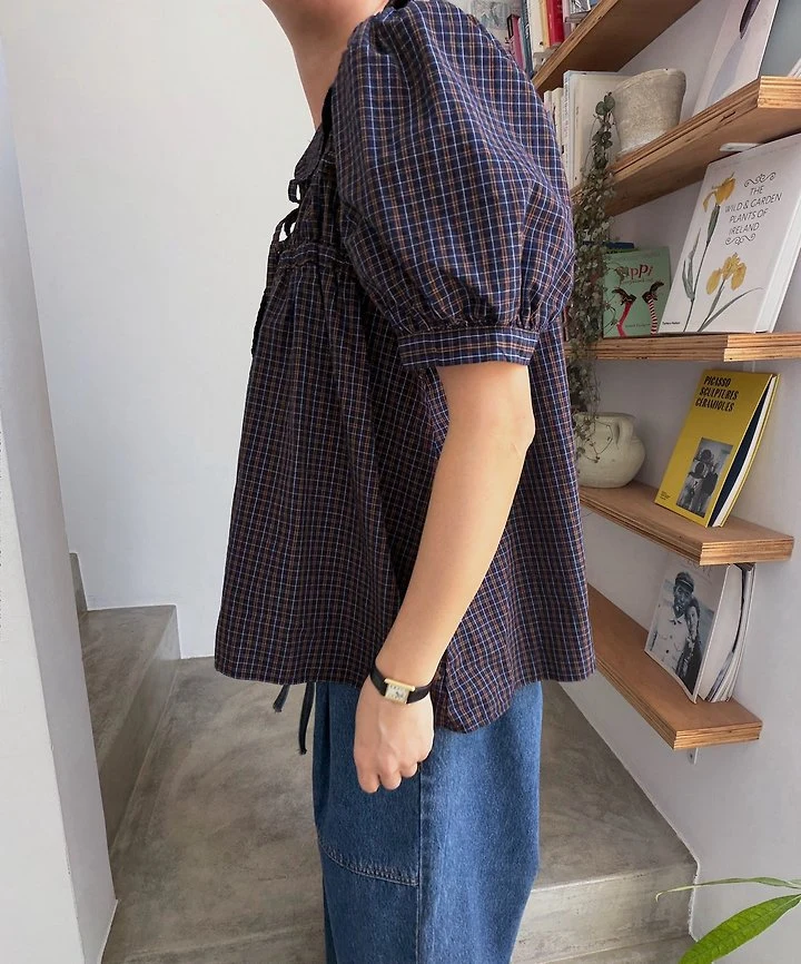 Lagrass - Korean Women Fashion - #momslook - Yudi Check Blouse - 4