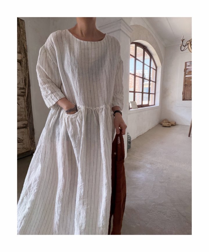 Lagrass - Korean Women Fashion - #momslook - Linen Striped One-piece