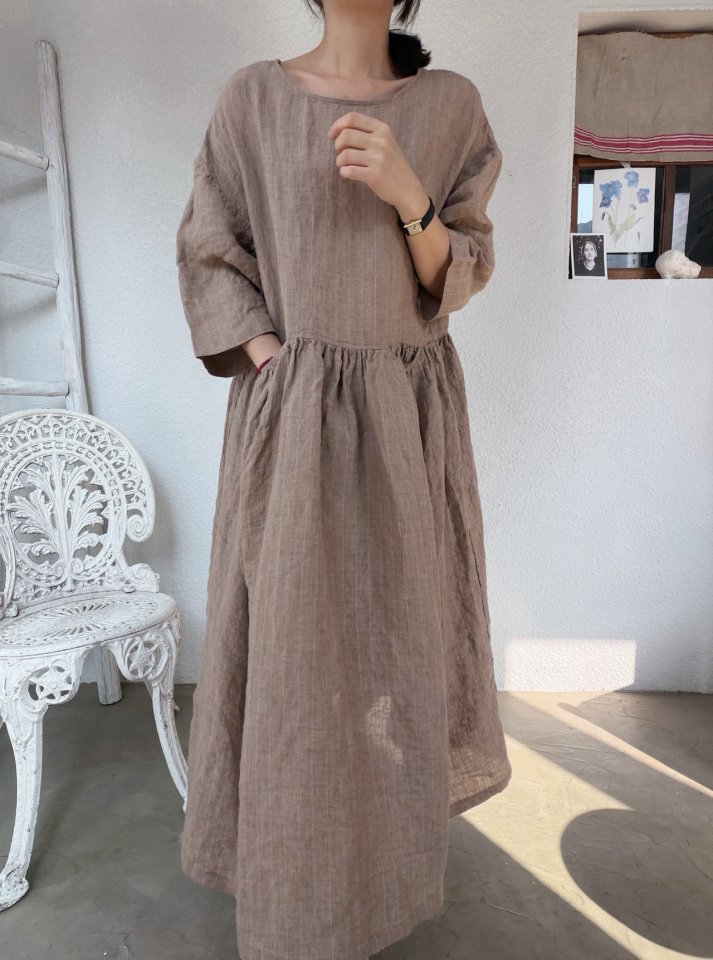 Lagrass - Korean Women Fashion - #momslook - Linen Striped One-piece - 11