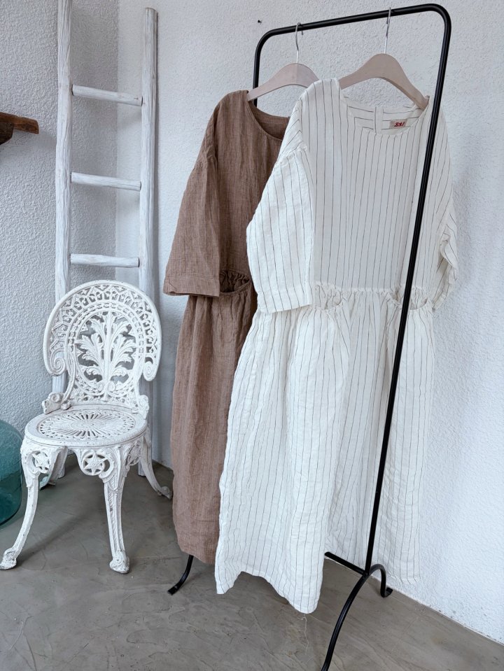 Lagrass - Korean Women Fashion - #momslook - Linen Striped One-piece - 3