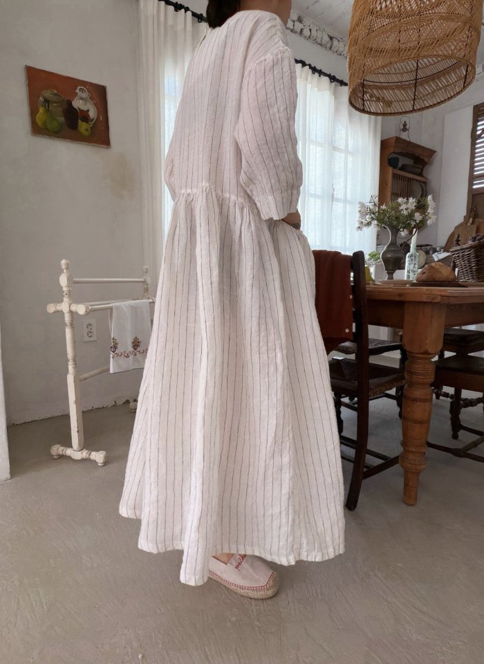 Lagrass - Korean Women Fashion - #momslook - Linen Striped One-piece - 7