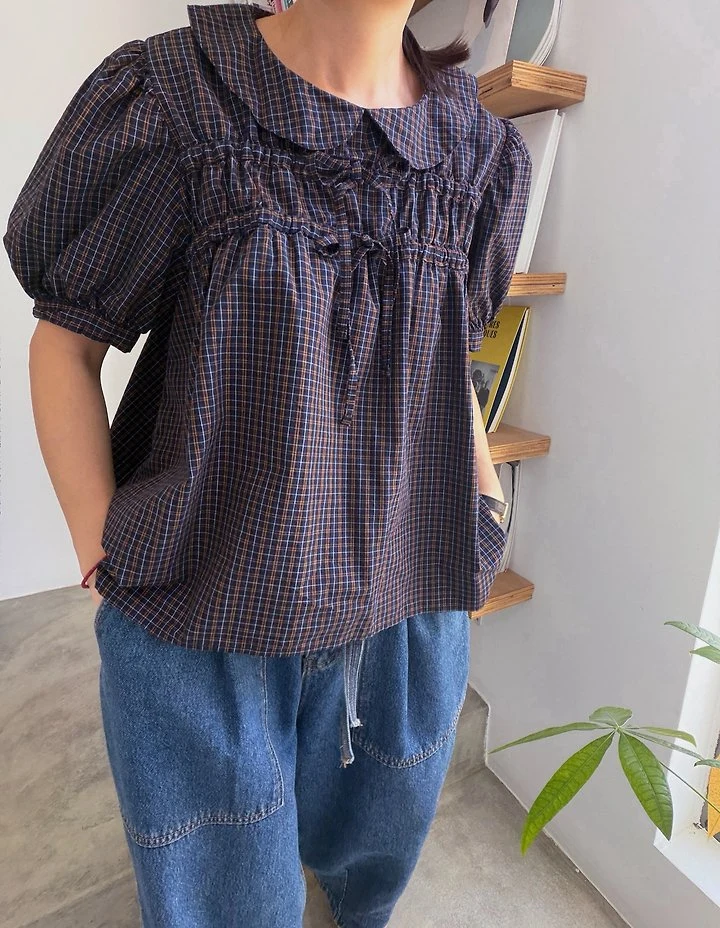 Lagrass - Korean Women Fashion - #vintagekidsstyle - Yudi Check Blouse - 7