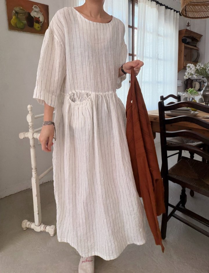 Lagrass - Korean Women Fashion - #womensfashion - Linen Striped One-piece - 10