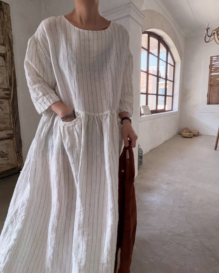 Lagrass - Korean Women Fashion - #womensfashion - Linen Striped One-piece - 2