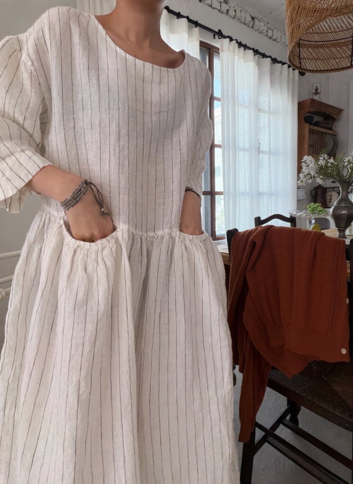 Lagrass - Korean Women Fashion - #womensfashion - Linen Striped One-piece - 8