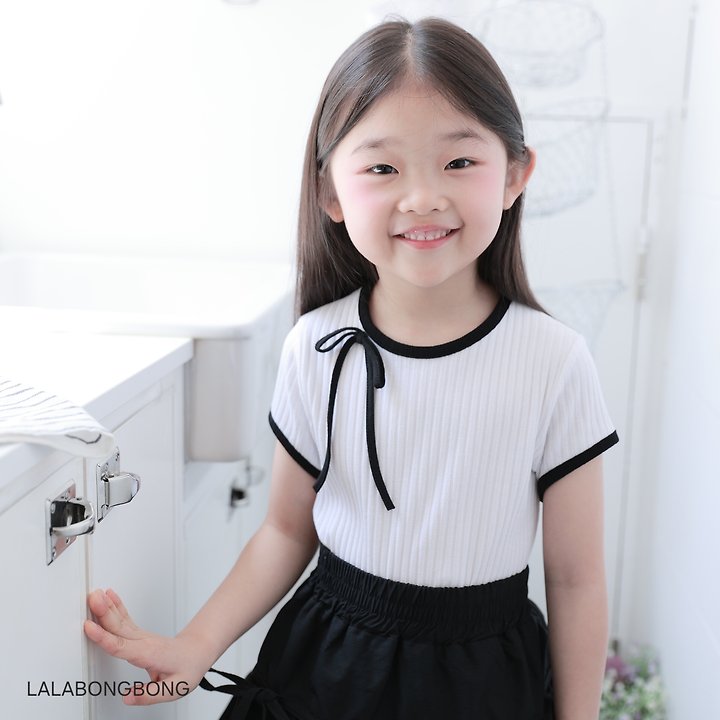 Lalabongbong - Korean Children Fashion - #todddlerfashion - Mini Ribbon Ribbed Tee - 6