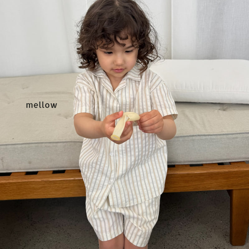 Mellow - Korean Children Fashion - #kidsshorts - Stripe Open Shirt Set - 4