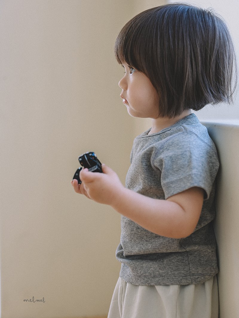 Melmel - Korean Baby Fashion - #babyootd - Ribbed Short Sleeve Tee - 6