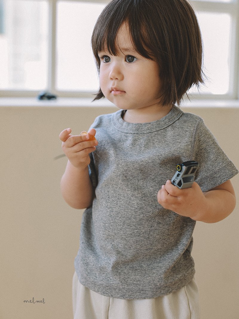 Melmel - Korean Baby Fashion - #babyoutfit - Ribbed Short Sleeve Tee - 7