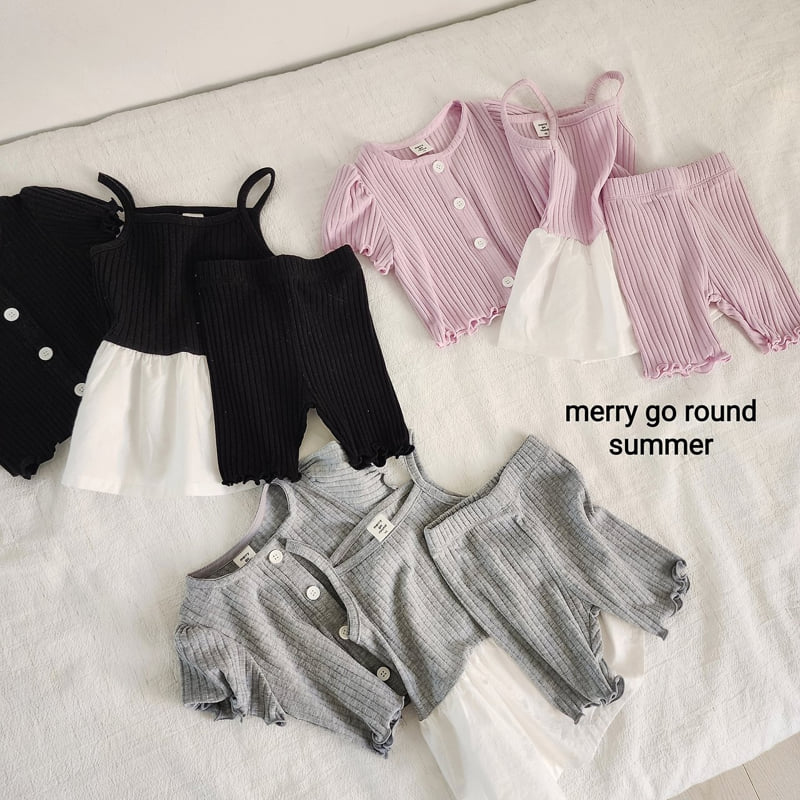 Merry Go Round - Korean Children Fashion - #kidsshorts - Short Sleeve Cardigan Set (set of 3)