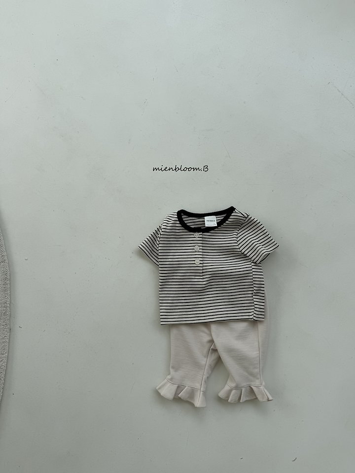 Mienbloom B - Korean Baby Fashion - #babyboutique - Bebe Button Striped Tee - 6