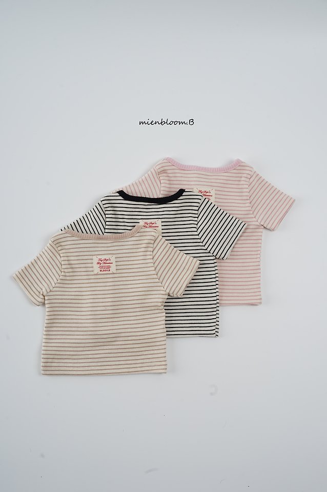 Mienbloom B - Korean Baby Fashion - #babygirlfashion - Bebe Button Striped Tee - 12