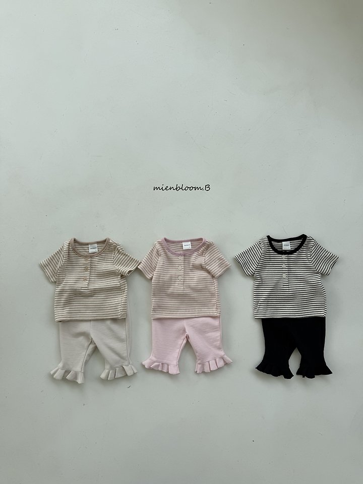 Mienbloom B - Korean Baby Fashion - #babyoutfit - Bebe Button Striped Tee