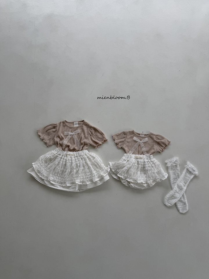 Mienbloom B - Korean Baby Fashion - #babyoutfit - Bebe Ribbed Ribbon Tee - 12