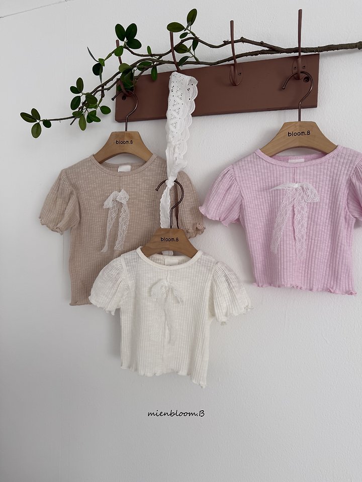 Mienbloom B - Korean Children Fashion - #childofig - Kids Ribbed Ribbon Tee - 2