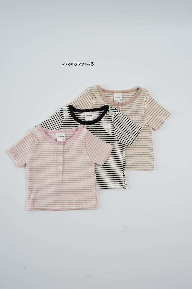 Mienbloom B - Korean Children Fashion - #kidsshorts - Kids Button Striped Tee - 11