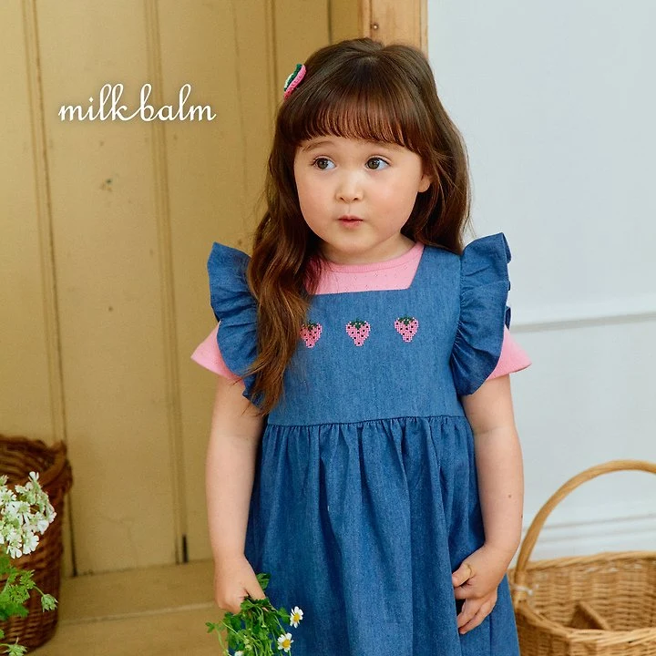 Milk Balm - Korean Baby Fashion - #babyboutique - Strawberry Denim One-piece - 5