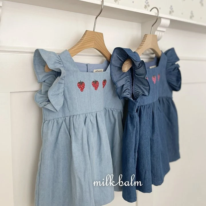 Milk Balm - Korean Baby Fashion - #babyboutique - Strawberry Denim One-piece - 6