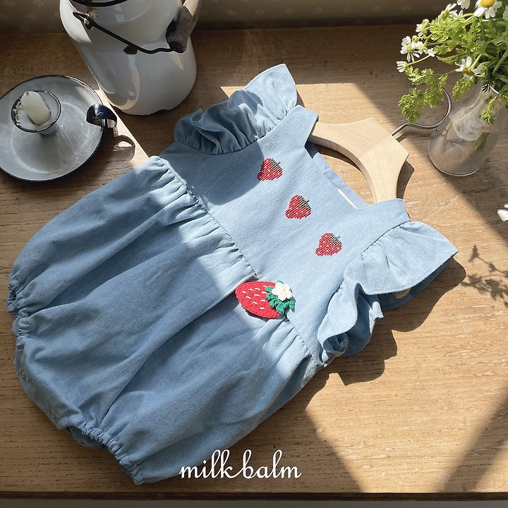 Milk Balm - Korean Baby Fashion - #onlinebabyshop - Strawberry Denim Suit - 4