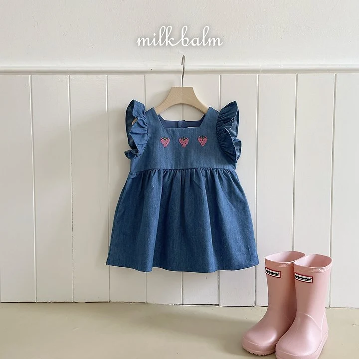 Milk Balm - Korean Baby Fashion - #babyboutiqueclothing - Strawberry Denim One-piece - 7