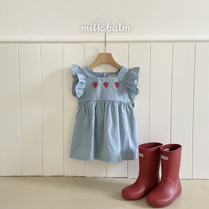 Milk Balm - Korean Baby Fashion - #babyclothing - Strawberry Denim One-piece - 8