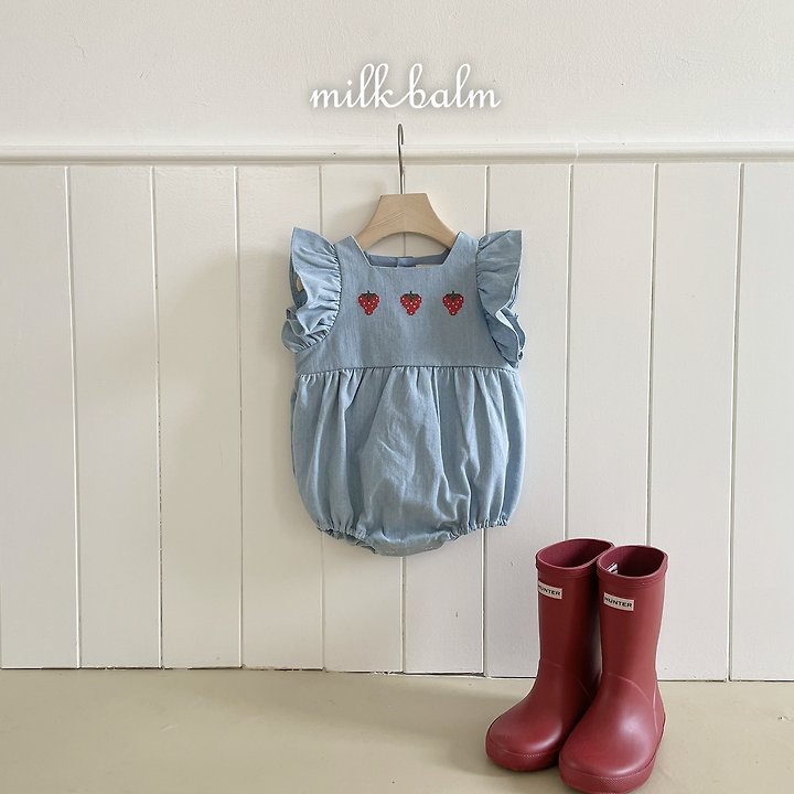 Milk Balm - Korean Baby Fashion - #babyclothing - Strawberry Denim Suit - 7