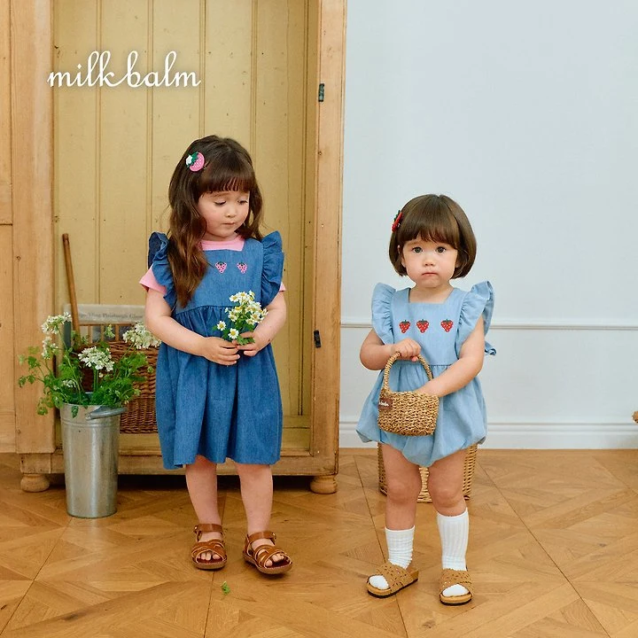 Milk Balm - Korean Baby Fashion - #babyfashion - Strawberry Denim One-piece - 9