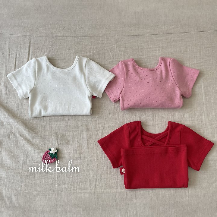 Milk Balm - Korean Baby Fashion - #babyfever - Eyelet X-Strap Short Sleeve Tee - 3