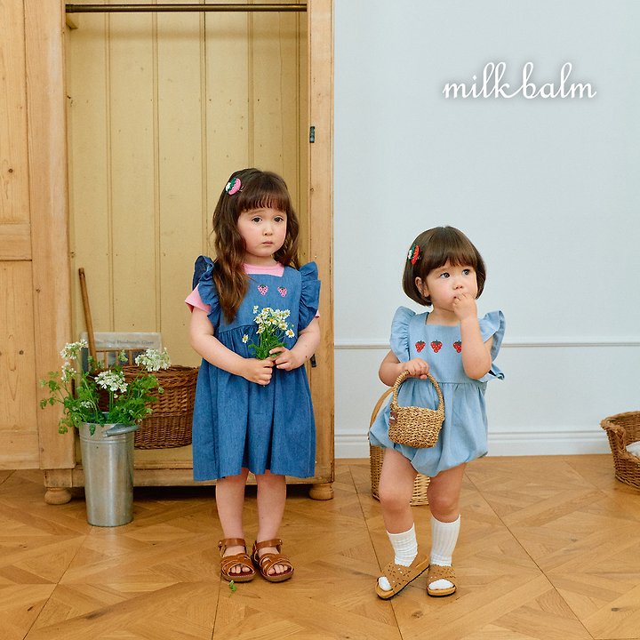 Milk Balm - Korean Baby Fashion - #babyfever - Strawberry Denim One-piece - 10