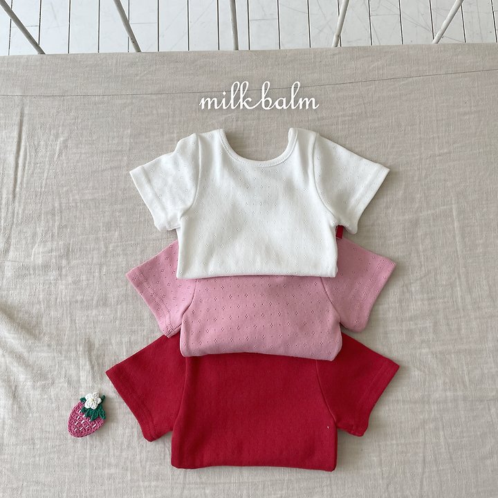 Milk Balm - Korean Baby Fashion - #babyfever - Eyelet X-Strap Short Sleeve Tee - 4