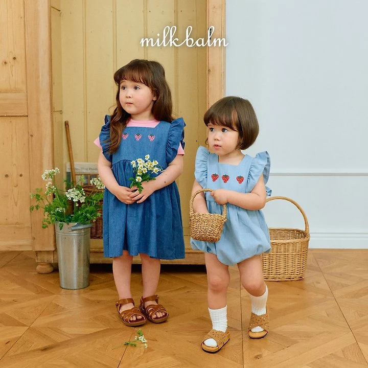 Milk Balm - Korean Baby Fashion - #babygirlfashion - Strawberry Denim One-piece - 11