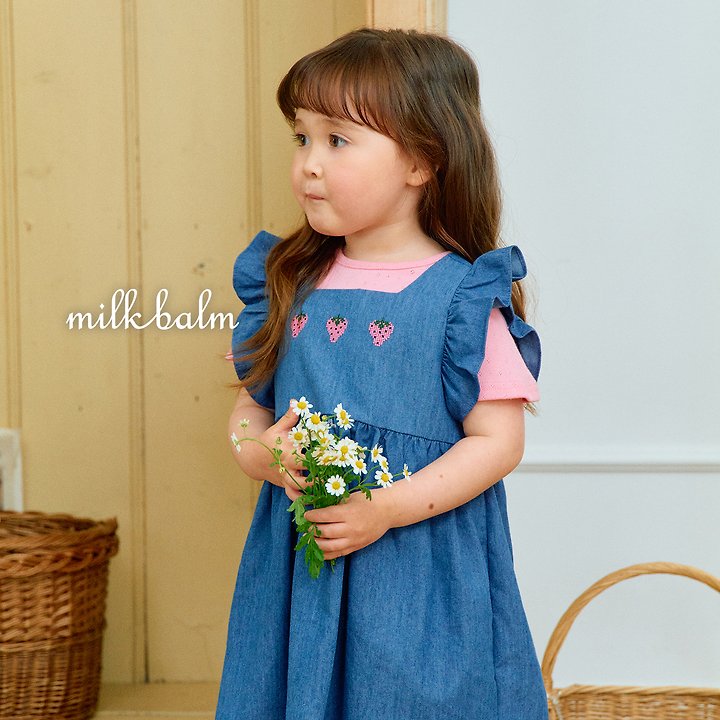 Milk Balm - Korean Baby Fashion - #babylifestyle - Strawberry Denim One-piece - 12