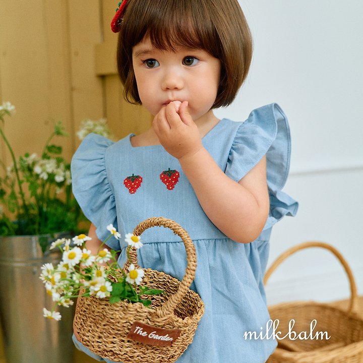 Milk Balm - Korean Baby Fashion - #babyoninstagram - Strawberry Denim Suit - 12