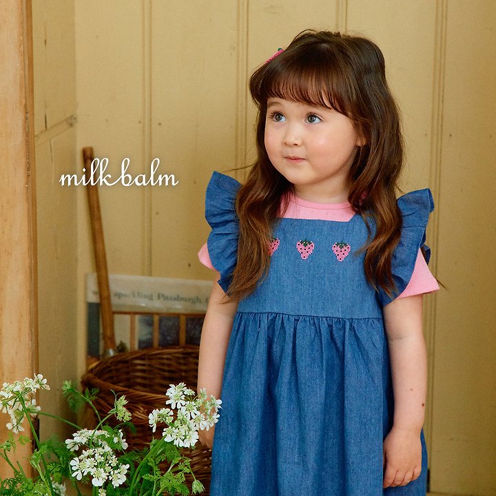 Milk Balm - Korean Baby Fashion - #babyoutfit - Strawberry Denim One-piece