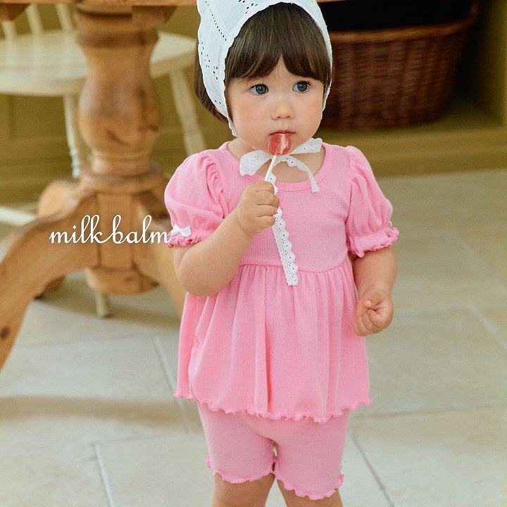Milk Balm - Korean Baby Fashion - #babyoutfit - Ribbon Ribbed Set-up - 3